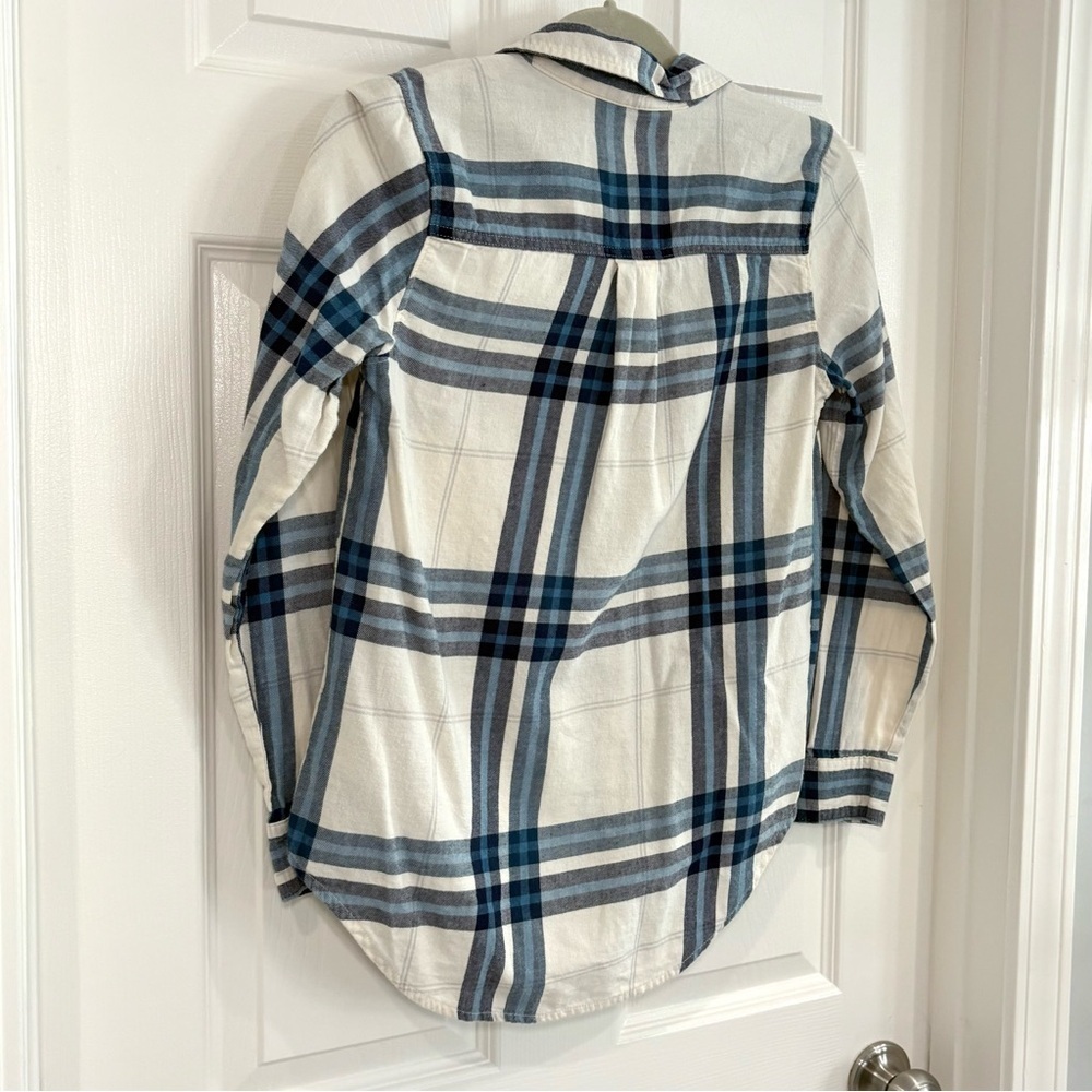 Old Navy Classic Shirt White Plaid Long Sleeve Button Up Flannel Shirt Women XS - Picture 6 of 12